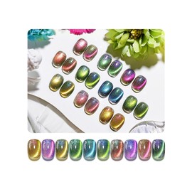 JODSONE 12 Bottles Cat Eye Gel Nail Polish Set with Magnets Stick, Coral Sea Cat Eye Sparkling Soft