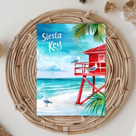 5x7 Siesta Key Lifeguard Stand Watercolor Print, Florida Beach Art, Tropical Coastal Decor, UNFRAMED