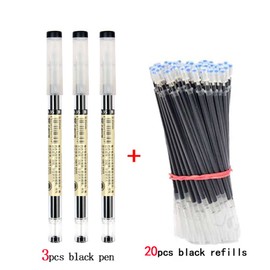MROOFUL 23Pcs/Lot 0.35mm Extra-Fine Ballpoint Pen Replaceable Refills Blue Black Red Ink Rods Gel Pen School Office Exam Supplies (23pcs black set)