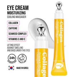 7DAYS Eye Cream with Collagen | Korean Skincare Caffeine Under Eye Cream for dark circles and puffy eyes | Face Care Eye Cryo Cooling Massager Anti Dark Circles| Anti Aging Cream for Women, 18 ml