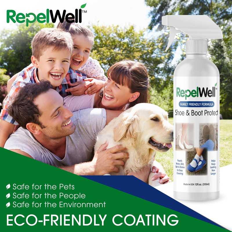 RepelWell Shoe & Boot Stain & Water Repellent (12oz) Eco-Friendly,