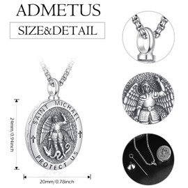 ADMETUS Sacred Medal, Sacred Amulet Necklace, 925 Sterling Silver Protection Pendant, Jewellery for Men with 2.5 mm Width, 55.9 + 5.1 cm Length, Rolo Chains, Sterling Silver, No Gemstone