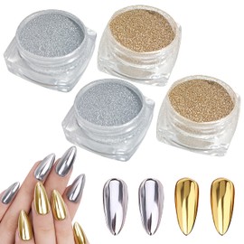 BPrettier Nail Chrome Powder Gold Silver Chrome Nail Powder 4 Jar Mermaid Chrome Nail Powders Glitter Nail Art Mirror Effect Shimmery Aurora Powder for Women Girls Gifts (Gold & Silver)