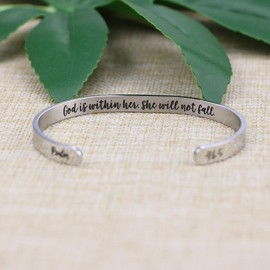 JoycuFF Inspirational Cuff Bangle Bracelet Stainless Steel Mantra Quote Bible Engraved Gift for Women Christian Religious Jewelry