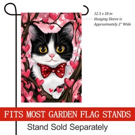 Texupday Valentine's Day Love Heart Cat Kitty Decoration Vertical Garden Flag Rustic Holiday Wedding Party Outdoor Yard Banner 12" x 18"