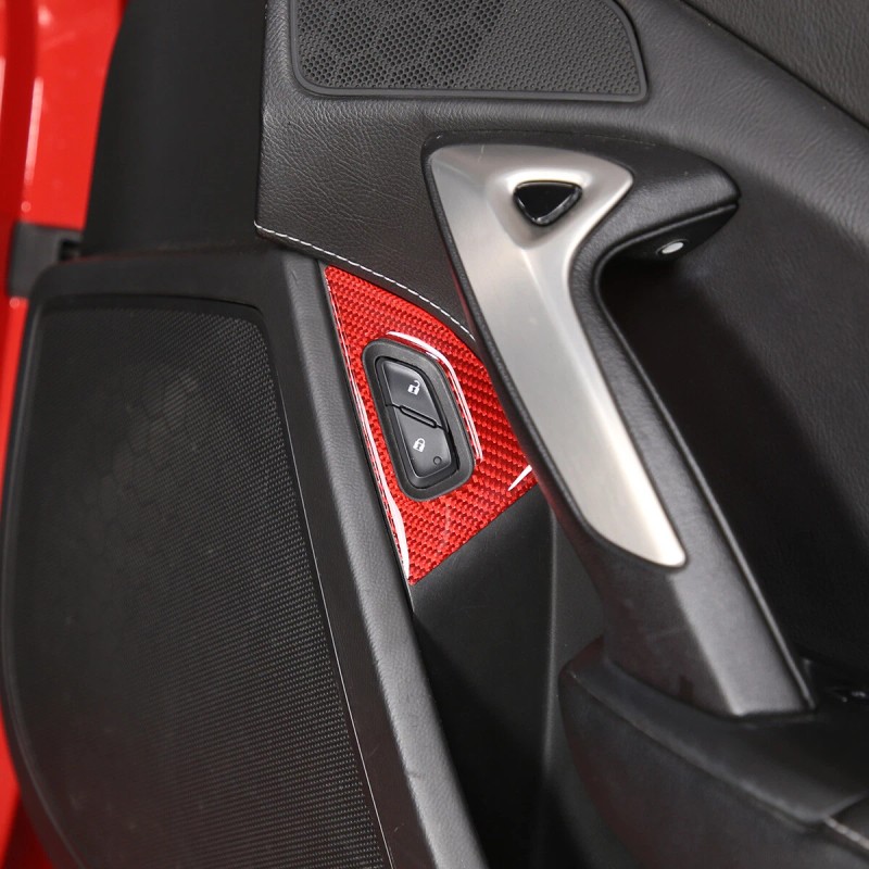 encar88_8 Red Door Handle Lock Switch Button Sticker Trim For