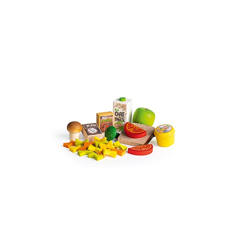 Erzi 28144 Assorted Vegan Wooden Shop Items for Children, Role