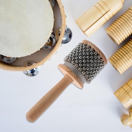 Vaguelly Wooden Cabasa Hand Shaker Percussion Musical Instrument with Metal Beads for Latin American Percussion Musical Instrument in the Classroom
