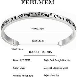 I Can Do All Things Through Christ Who Strengthens Me Philippians 4:13 Bracelet Bible Verse Bangle Cuff Religious Jewelry Christian Gifts (I Can Do)