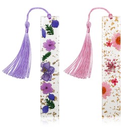 Bookmarks for Women, Kaluofan 2PCS Dried Flower Bookmarks with Tassels, Durable Handmade Dried Flower Resin Bookmarks, Pretty and Increase Reading Interest