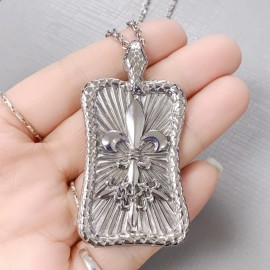 Unbranded Stainless Steel Snake Frame Fleur-de-Lis Pendant Necklace Gothic Medieval Style