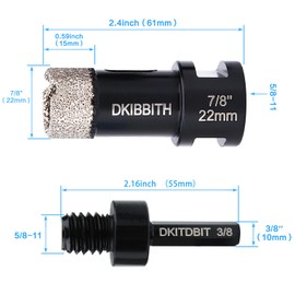 Dry Diamond Core Drill Bits 7/8 Inch, 22mm Tile Hole Saws for Porcelain Ceramic Tile Granite Marble Stone Brick, Diamond Hole Saw with 5/8-11 Thread and 3/8inch Hex Shank