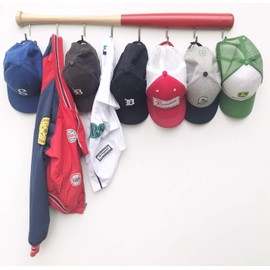 KT Bats Coat Rack Wall Mount Wood Baseball Bat Cap Hat Towel Jersey Display Fully Assembled Unique Idea for Sports Fans Perfect Mudroom Bedroom Entryway Bathroom Organization System with 8 Hooks