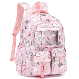 Kouxunt Cat Backpack for Girls Refrigerator Door School Bag for Kids Teen Women Casual Travel Daypacks (Pink)