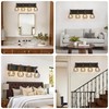 4-Light Farmhouse Bathroom Vanity Light Fixtures, Wood Bathroom Light Over
