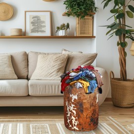 Vintage Brown Cow Skin Laundry Basket Foldable Funny Animal Print Laundry Hamper With Handle Oxford Cloth Portable Clothes Storage Basket Laundry Bag 18.9"x16.5" For Laundry Room/Bedroom/Bathrooms