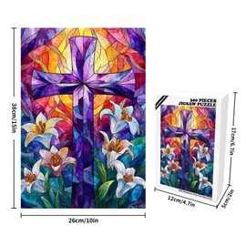 Great Puzzle for Adults, 300 Pieces, Stained Glass Cross Lily Puzzles for Adults, Toy, Gift, Family Decoration, Kids Puzzle