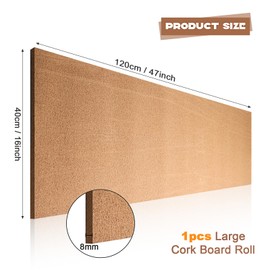 Outus Cork Board Roll 8 mm Thick Self Adhesive Cork Bulletin Boards with 100 Push Pins Mini Wall Frameless Cork Boards for Wall (47 x 16 Inch)