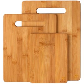 Bamboo Cutting Boards for Kitchen [Set of 3] Wood Cutting Board for Chopping Meat, Vegetables, Fruits, Cheese, Knife Friendly Serving Tray with Handles, 3 Piece Large, Medium, Small Size for Food Prep