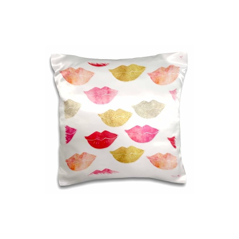 3dRose 16x16 inch Pillow Case - Glam Lips PS Glam