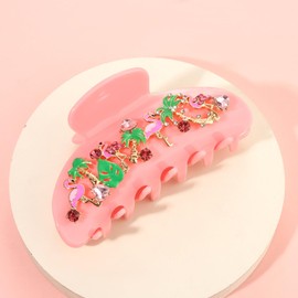 JERTOCLE Pink Flamingo Hair Claw Clip Nonslip Jeweled Crystal Flamingo Hair Clip Acetate Hair Jaw Barrettes Summer Beach Accessories Gifts