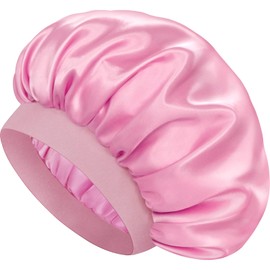 Doitory Satin Bonnet Silk Bonnet for Sleeping, Double Layer Silk Sleep Cap for Men & Women, Soft Satin Lined Bonnet for Natural & Curly Hair(Pink)