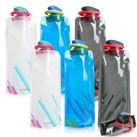 Foldable Drinking Bottle, Pack of 6 Portable Collapsible Water Bag, Foldable Water Bottle Set, Reusable Water Bottle with Screw Cap, for Hiking, Adventure, Travel, Unisex Adult (700 ml)