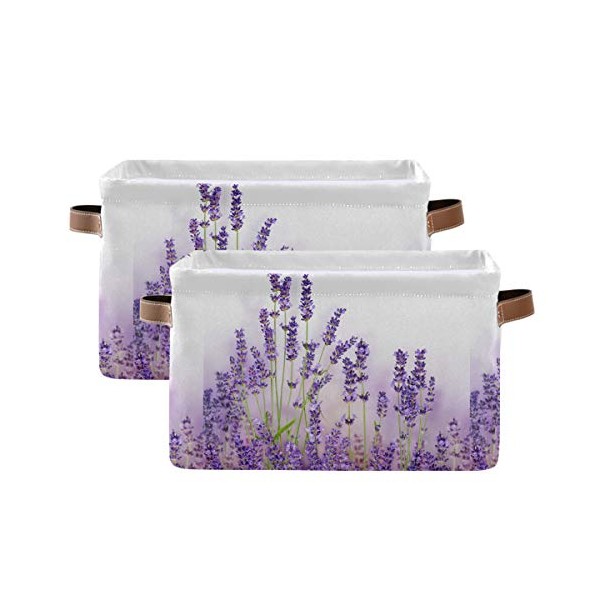 KEEPREAL Lavender Flowers Storage Basket Bin, Large Cube Storage Box