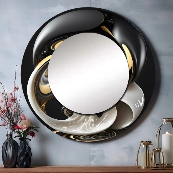 Designart "Liquid White Stained Glass I" Abstract Wall Mounted Round