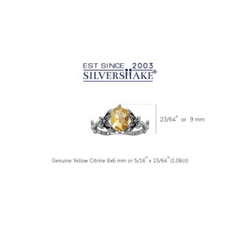 Silvershake 1.08ct. Natural Citrine 925 Sterling Silver Flower and Leaf Vintage Inspired Ring Size 7