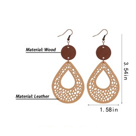 yfstyle Fall Vintage Boho Earrings for Women Waterdrop Shaped Earrings Lightweight Hollow Leather Wood Earrings Ethnic Dangle Drop Waterdrop Earring Holiday Earrings Jewelry-brown
