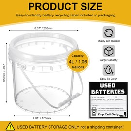 Baderke Battery Disposal Container Battery Recycling Container 1.32 Gallons Capacity Dry Cell Storage Recycling Bin with Label(Circle)