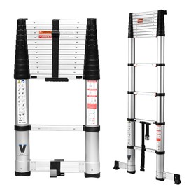 Telescoping Ladder 12.5FT,BOWEITI Extension Step Ladder One Button Retraction,Aluminum Collapsible Ladder Slow Down Design for Home RV Loft,330 lbs Max Capacity