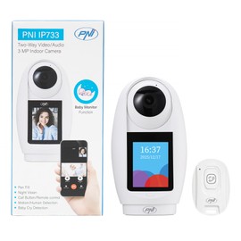 PNI IP733 3MP video surveillance camera, bidirectional audio and video, with Bluetooth call button, screen, baby monitor function