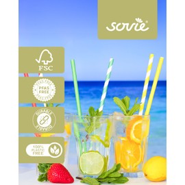 Sovie Colourful Striped Paper Straws, Plastic-Free, FSC-Certified, Made in Europe, Biodegradable, Diameter 8 mm, Length 20 cm, Pack of 150