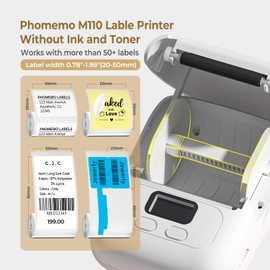 Phomemo M110 Label Printer - Thermal, Portable Label Printer, Bluetooth Connection, Suitable for Office, Barcode QR Code, Transport, Cable, Retail, with 1 Label 40 × 30 mm, White