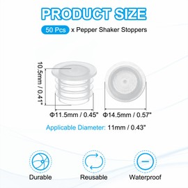 PATIKIL Salt and Pepper Shaker Stoppers 11mm/0.43", 50Pcs Plastic Salt Shaker Plug Replacement Reusable Clear Round End Cap for Pots Bottles Pipes
