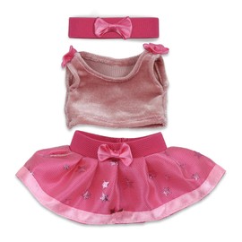 DolliBu Ballerina Stuffed Animal Dress Up Set - Cute Pink Bow and Stars Ballet Tutu Skirt, Top, and Headband, Pretend Play Accessories for Teddy Bears – Large for 8 to 10 Inch Plush Toys