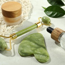CasaCare Gua Sha Facial Tool and Jade Roller Set –Anti-Aging Tools for Lymphatic Drainage, Puffiness, Wrinkles, and Relaxation – Skincare Tool for Face and Neck (Light Green)