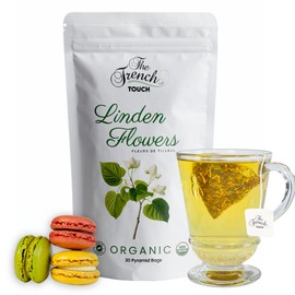 -NEW- The French Touch Linden Flowers Tea ORGANIC | 2.0g x 30 Pyramid Bags | 100% Certified USDA Organic | Plant based tea bags | Select Premium Tea (Linden Flowers) | Caffeine-free