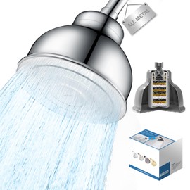 Metal Filtered Shower Head for Hard Water, High Pressure 6'' Rain Shower Head with Built-in Filter, Removes Chlorine & Impurities, Softens Water for Hair, Skin,Easy to Install,Chrome Finish