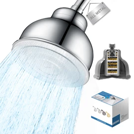 Metal Filtered Shower Head for Hard Water, High Pressure 6'' Rain Shower Head with Built-in Filter, Removes Chlorine & Impurities, Softens Water for Hair, Skin,Easy to Install,Chrome Finish