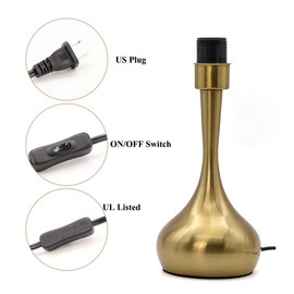 KUNJOULAM Modern Table Lamp, 17.3" Small Desk Light with Brass Metal Droplet Base, Black Cylinder Linen Drum Shade, Nightstand Lamp for Bedroom Living Room Nightstand Office