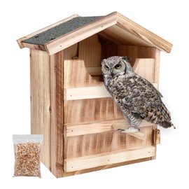 Owl House Owl Nesting Box for Outside: Handmade Wooden Bird House with Bird Stand - 100% Cedar Wood Nesting Box