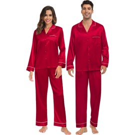 SWOMOG Couples Matching Pajamas Set Christmas Family Pajamas Long Sleeve Button Down Pj Set 2Pcs Festival Party Sleepwear