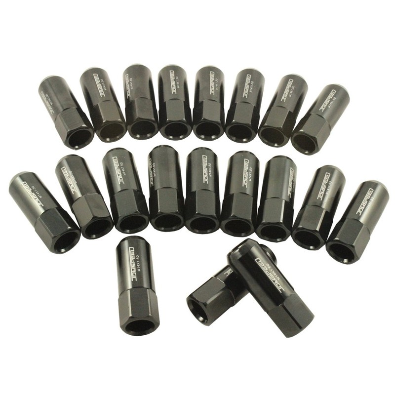 JDMSPEED New Black 20PCS 14X1.5MM 60MM Extended Forged Aluminum Tuner