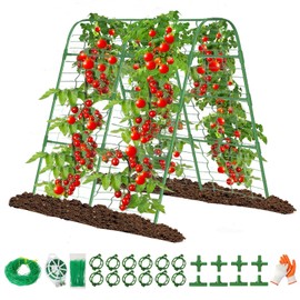 Garden Cucumber Trellis for Raised Bed 33" L x 48" W x 63" H Metal U-Frame Arch Tunnel Tomato Cage Plant Stakes Support with Garden Netting for Tomato,Grapes,Peas, Zucchini,Vine,Bean,Flowers