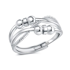 Zolkamery Silver Anxiety Rings, 925 Sterling Silver Women's Anxiety Ring, Open Adjustable Anti-Anxiety Decompression Rings, Infinity Spinner Fidget Ring with Band, Unisex Fidget Ring, Stress Rings