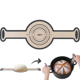 Upgraded Silicone Bread Sling Dutch Oven Liners Sourdough Baking Supplies Reusable Non-Stick Bread Mat Cast Iron Sheet Extra Long Handles Larger Size 8.6 Inch Diameter (Grey, 1)