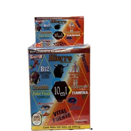 Hierro Vitamin B12 10 en 1 – Antioxidant Dietary Supplement with B12 for Energy, Immune Support & Overall Wellness, 100 Capsules for Healthcare & Fitness